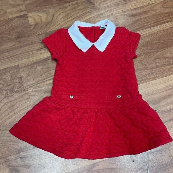 Janie and Jack Kids Red White Collar Short Sleeve quilted heart Dress Size 3 - Picture 3 of 9